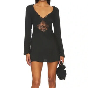 Revolve Lovers + Friends black Shay satin lace mini dress